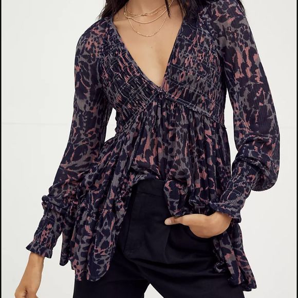 Free People Dark Romance Animal Print Tunic Top | Small - Picture 1 of 8